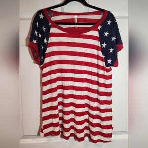Cool Melon Red and White Striped Star T-Shirt 3X